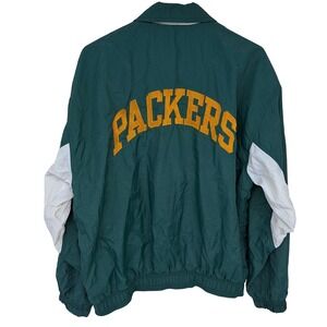 Vintage Starter Green Bay Packers Windbreaker Jacket Medium Green Stitched Nylon